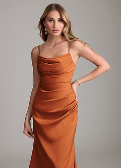 Azazie Lucille Bridesmaid Dresses Cinnamon Mermaid Strapless Stretch Satin Convertible Dress image5