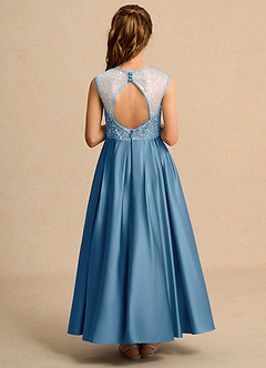 Azazie Candy Girl vestidos de niña de las flores Vestido de Azul Acero de Satin Mate de Princesa con Lazo image3