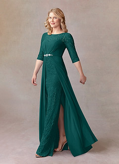 Azazie Leonine Abiti per la Madre della Sposa Abito A-Line in Chiffon in Pizzo con Scollo a U Verde Pavone image2