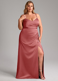 Azazie Azuree Abiti da Damigella Abito A-Line in Raso Elasticizzato Plissettato Rosa Antica image5