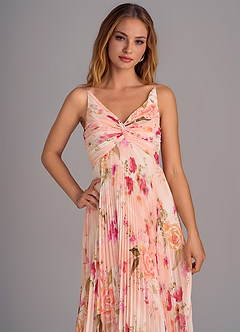 Azazie Raychelle Brautjungfernkleider A-Linie V-Hals Chiffon Kleid Abstrakter Blumenstrauß image3