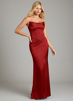 Azazie Sorrel Bridesmaid Dresses Pomegranate Mermaid Strapless Stretch Satin Convertible Dress image6