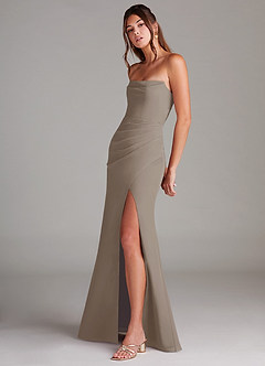 Azazie Leonis Bridesmaid Dresses Taupe Sheath Strapless Chiffon Convertible Dress image3