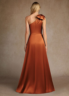 Azazie Easton Mère de la mariée Robes Robe Trapèze en Satin extensible Une épaule Cannelle image3