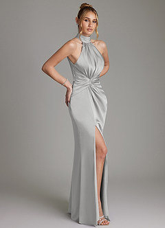 Azazie Gracelynn Bridesmaid Dresses Silver Sheath Pleated Stretch Satin Dress image7