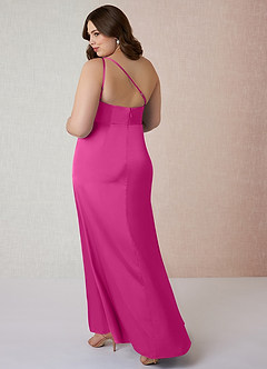 Azazie Mika Vestidos de damas de honor Vestido de Fucsia de Satén Elástico de Corte Recto con Hombro unilateral image11