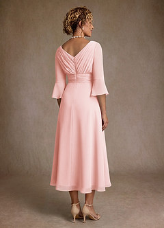 Azazie Aerynne 신부의 어머니 드레스 A라인 주름진 쉬폰 티 길이 드레스 image2