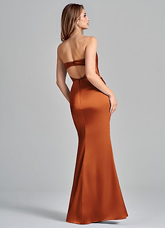 Azazie Olea 신부 들러리 드레스 인어 스트랩리스 스트레치 새틴 바닥 길이 드레스 image5