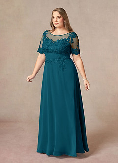 Azazie Raissa Abiti per la Madre della Sposa Abito A-Line in Chiffon Pizzo Blu Inchiostro image11