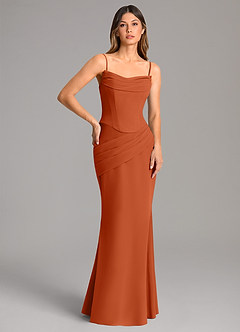 Azazie Sorrel Vestidos de damas de honor Vestido de Naranja Quemada de Gasa de Corte Sirena con Corsé image2