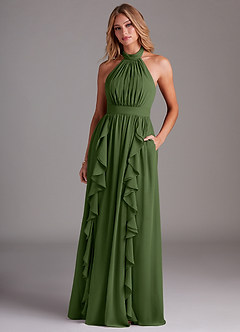 Azazie Avary Brautjungfernkleider A-Linie Plissee Chiffon Kleid Olivgrün image4