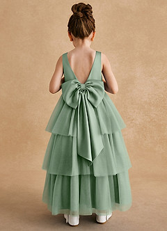 Azazie Megallie Flower Girl Dresses Matcha A-Line Bow Tulle Dress image5
