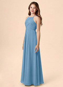 Azazie Ginny Junior Jurk van Chiffon met A-Lijn Geplooid Staal Blauw image3