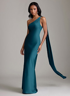 Azazie Galinda Brudtärnklänningar Klä av Sjöjungfru i Stretch Satin Ena axeln Bläckblå image1