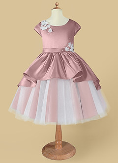 Azazie Haru Flower Girl Dresses Ball-Gown Lace Matte Satin Knee-Length Dress image6