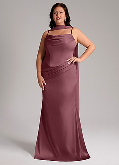 Azazie Sorrel Robes de demoiselle d'honneur Robe Sirène Convertible en Satin extensible Bustier Rose Du Désert image7