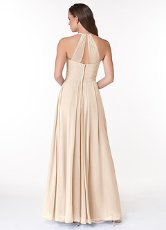 Azazie Ginger Bridesmaid Dresses White Alabaster A-Line Halter Pleated Chiffon Dress image2