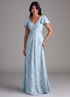 Azazie Soren Bridesmaid Dresses Sky Blue A-Line Pleated Floral Burnout Dress image4
