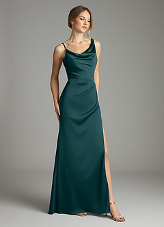 Azazie Samara Robes de demoiselle d'honneur Robe Sirène en Satin extensible Plissée Vert Pin image4