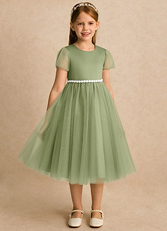 Azazie Kaylor Abiti da Ragazza di Fiori Abito A-Line in Tulle Plissettato Pistacchio image3
