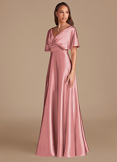 Azazie Pamela Bridesmaid Dresses Rosette A-Line Pleated Metallic Satin Dress image4