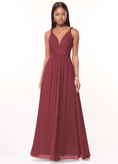 Azazie Maren Vestidos de damas de honor Vestido de Merlot de Gasa de Corte en A con Plisado image1