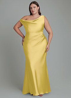 Azazie Emerson Bridesmaid Dresses Canary Mermaid Off the Shoulder Stretch Satin Dress image8