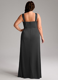 Azazie Denice Bridesmaid Dresses Black Sheath Pleated Stretch Satin Dress image11