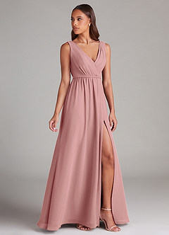 Azazie Tanicia Robes de demoiselle d'honneur Robe Trapèze en Mousseline de soie Plissée Rose Poussiéreuse image3