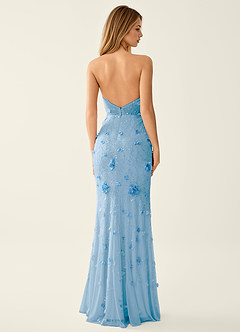 Blairsofire Blau 3D-Blumen-Perlen-Pailletten-Stickerei-Mesh-Abendkleid image2