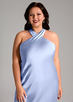Azazie Doretta Bridesmaid Dresses Ice Mermaid Pleated Stretch Satin Dress image11