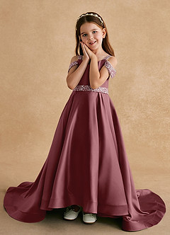 Azazie Jodi vestidos de niña de las flores Vestido de Rosa Del Desierto de Satin Mate de Corte En A image5