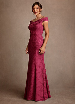 Azazie Aberdeen Mother of the Bride Dresses Burgundy Sheath Pleated Floral Burnout Dress image4