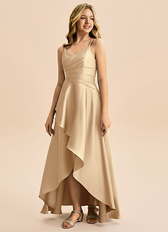 Azazie Eirlys Junior Robe Trapèze en Satin extensible Plissée Champagne image5