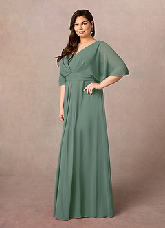 Azazie Oksana Mother of the Bride Dresses Eucalyptus A-Line V-Neck Pleated Chiffon Dress image8
