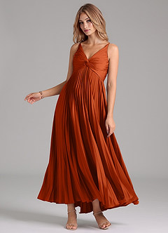 Azazie Raychelle Bridesmaid Dresses Burnt Orange A-Line Pleated Stretch Satin Dress image3