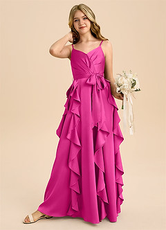 Azazie Peyton Junior Klä av A-Line i Stretch Satin Plisserad image3