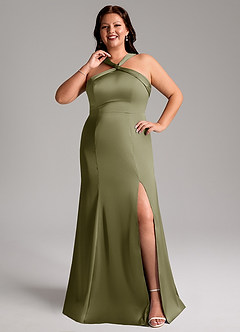 Azazie Rue Robes de demoiselle d'honneur Robe Trapèze en Satin extensible Plissée Pistache image8