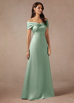 Azazie Amelia Mother of the Bride Dresses Agave A-Line Off the Shoulder Stretch Satin Dress image4