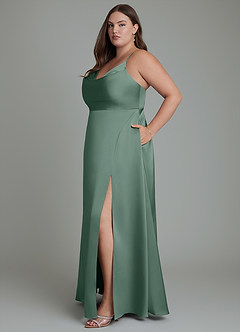 Azazie Sarella Brautjungfernkleider A-Linie Plissee Stretch-Satin Kleid Eukalyptus image12