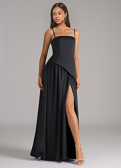 Azazie Adeline Bridesmaid Dresses Black A-Line Strapless Stretch Satin Convertible Dress image6