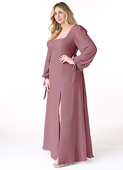 Azazie Leonia Bridesmaid Dresses Vintage Mauve A-Line Long Sleeve Chiffon Dress image10