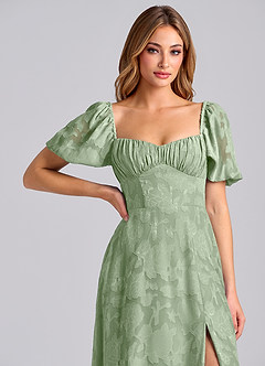 Azazie Mirian Brautjungfernkleider A-Linie Herzausschnitt Blumen-Burnout Kleid Staubiger Salbeigrün image7