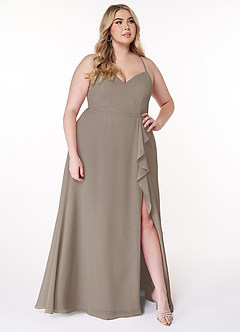 Azazie Naeem Bridesmaid Dresses Taupe A-Line V-Neck Ruffle Chiffon Dress image9