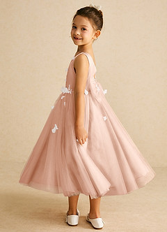 Azazie Tillie vestidos de niña de las flores Vestido de Oro Rosa de Tul de Corte En A con Encaje image5