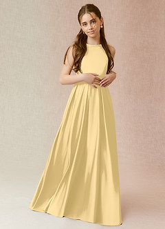 Azazie Arianthe Junior Butter A-Line with Pockets Stretch Satin Dress image1
