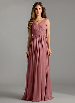 Azazie Keyla Robes de demoiselle d'honneur Robe Trapèze en Maille Plissée Rose Du Désert image3