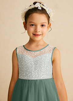 Azazie Tay Flower Girl Dresses Eucalyptus A-Line Sequins Tulle Dress image7