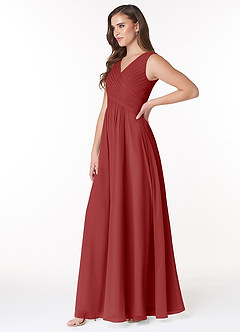 Azazie Flora Bridesmaid Dresses Rust A-Line Pleated Chiffon Dress image3