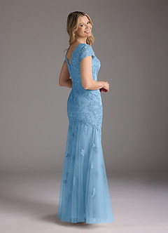 Azazie Marbella vestidos de madre de la novia Vestido de Azul Acero de Encaje de Corte Sirena con Reina Ana Lentejuelas image6